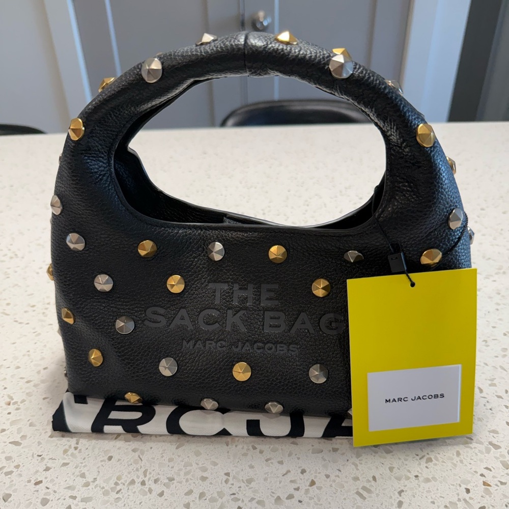 Marc Jacobs Black Mini Sack Bag with Gold and Silver Studs